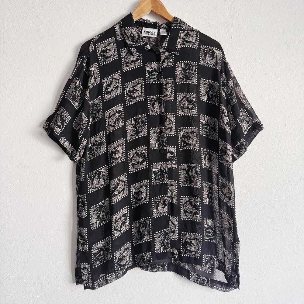 Chico-s Women's Black and White Blouse